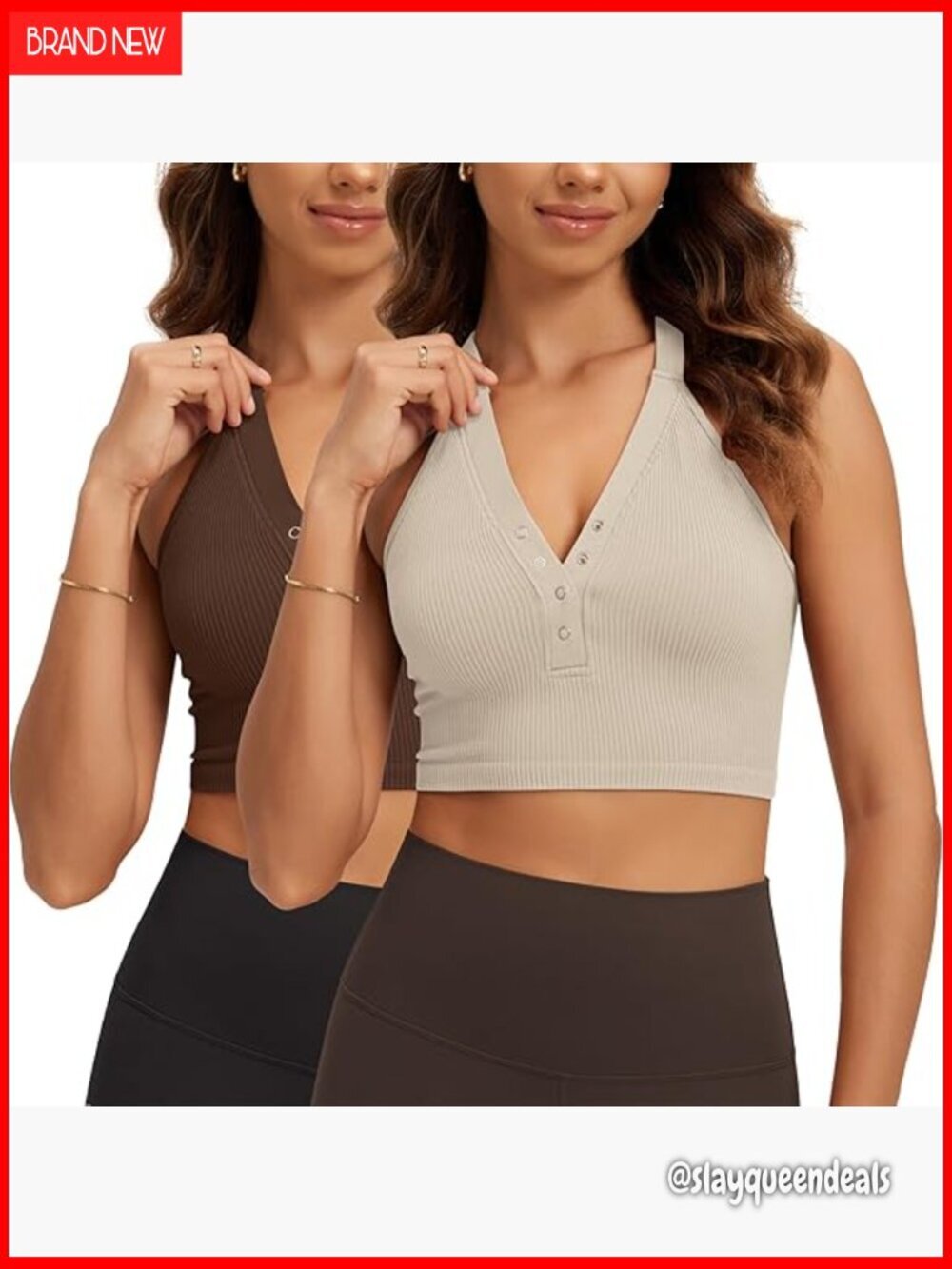 Seamless Henley Crop Top Slim Fit Open Back Ribbed Tank Women's M/L